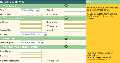 The NLMD Registration Screen