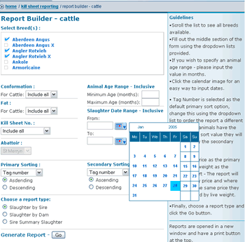 The kill sheet report builder page